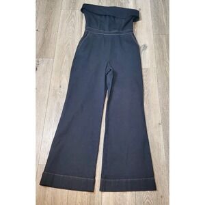 REISS Tiggie Denim Strapless Wide Leg Jumpsuit Womens Size 8 Playsuit Indigo